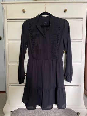 J. Crew Mercantile Black Long-Sleeve Pintuck Ruffle Mini Dress